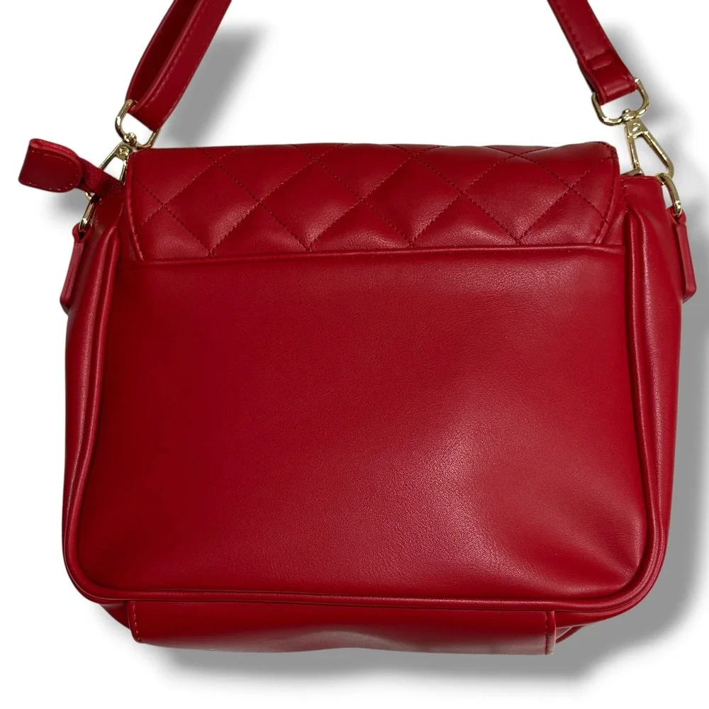 Mode Los Angeles Red Quilted Faux Leather Crossbody Bag Gold Hardware